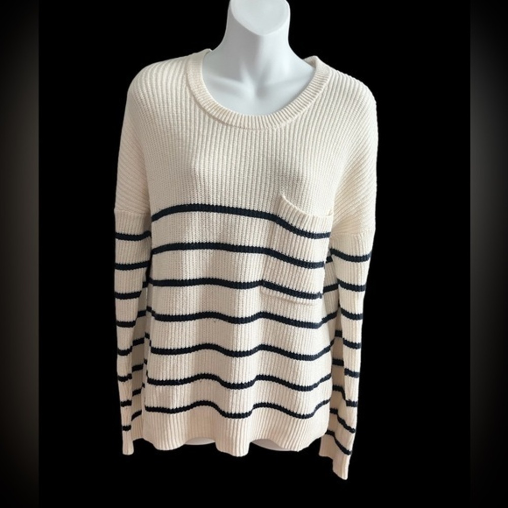 Madewell NWOT Beautiful Cream Cotten‎ Navy Striped Long Sleeve Sweater SZ medium
